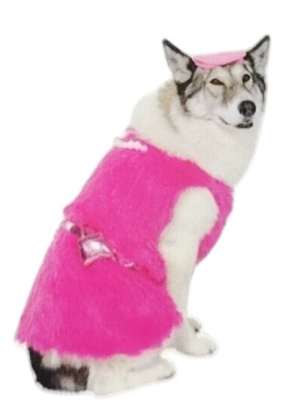 Vibrant Life Paw-risian Pet Costume XL Pink Faux Fur Pearl Necklace Dog Outfit